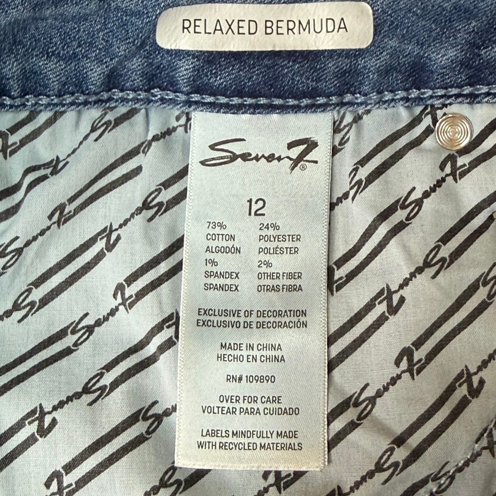 Seven7 Shorts Womens 12 Thrive Blue Relaxed Bermuda Denim Sew Cuffs Raw Hem - Picture 5 of 11